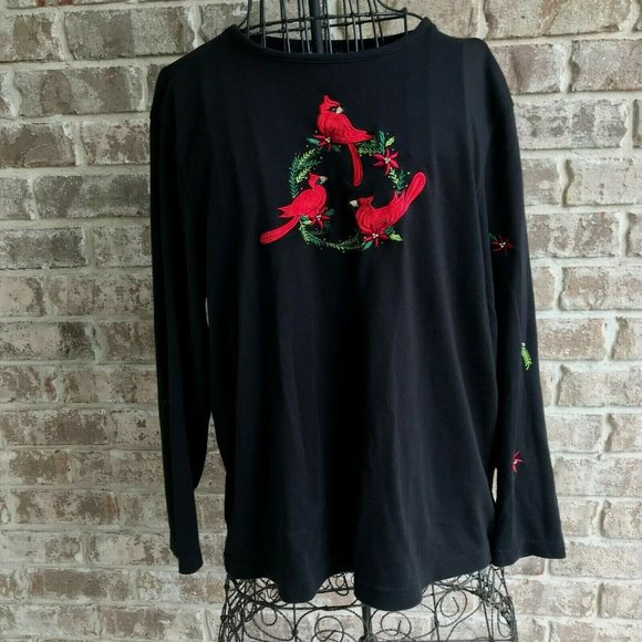 Cardinal Long Sleeve Pullover top XL Redbird Embroidered Designers Orig… - Picture 3 of 12